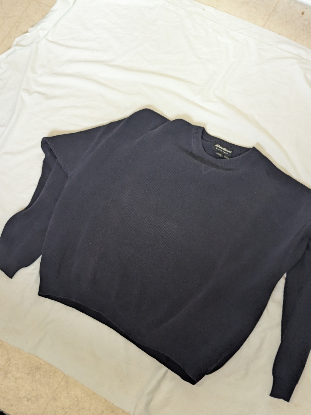 Vintage 1998 Eddie Bauer Sweater Mens Large Navy Blue Knit 100% Cotton Heavy